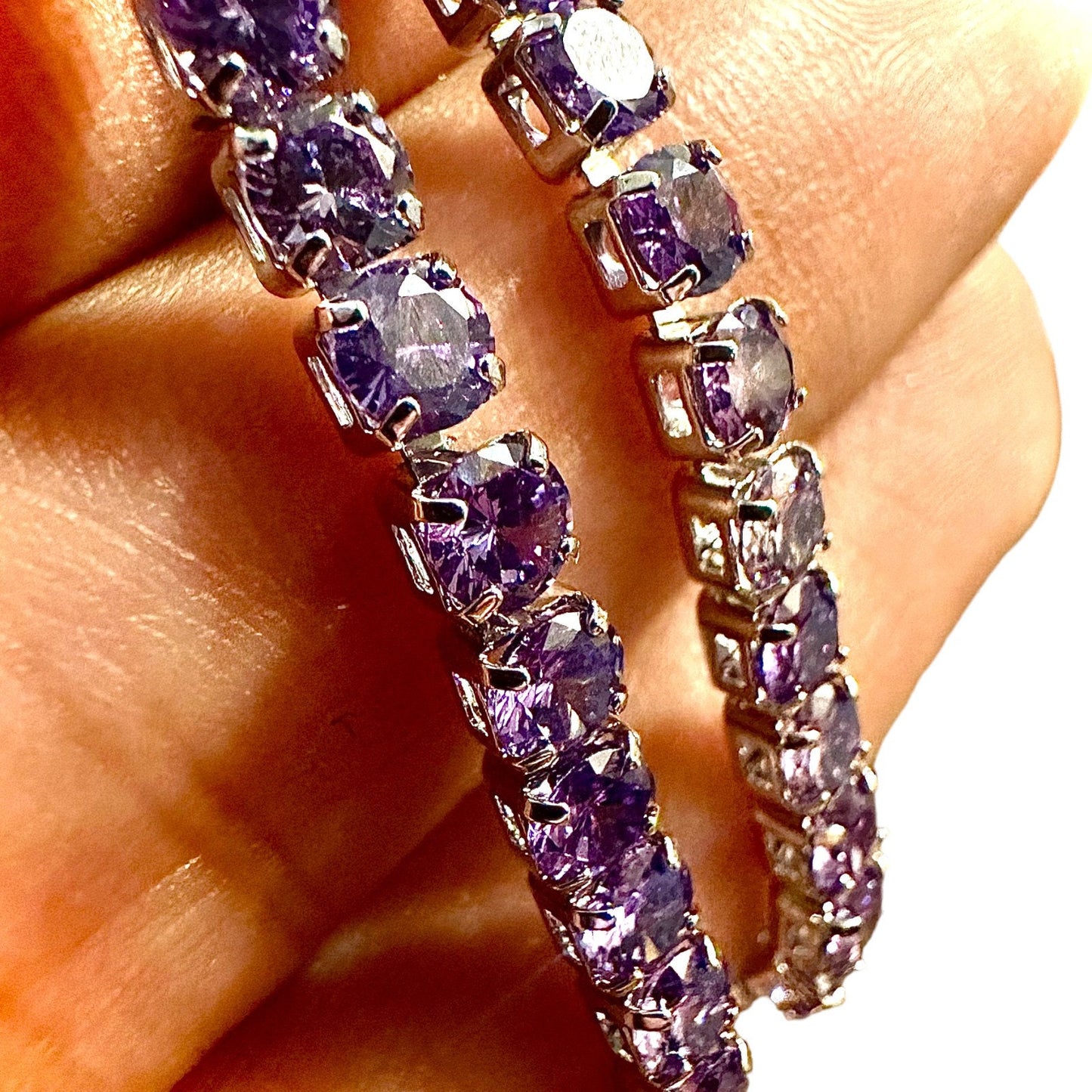 Purple Amethyst bracelet 18K White Gold Plated, 7.5 inch Tennis Bracelet Women, Birthstone Bracelet, 3MM Amethyst Jewelry, Gift Bracelets - leoshopdeals