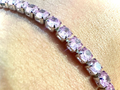 Pink CZ bracelet 18K White Gold Plated, 7.5 inch Tennis Bracelet Women, Birthstone Bracelet, 3MM Pink CZ Jewelry, Bracelets for Women - leoshopdeals