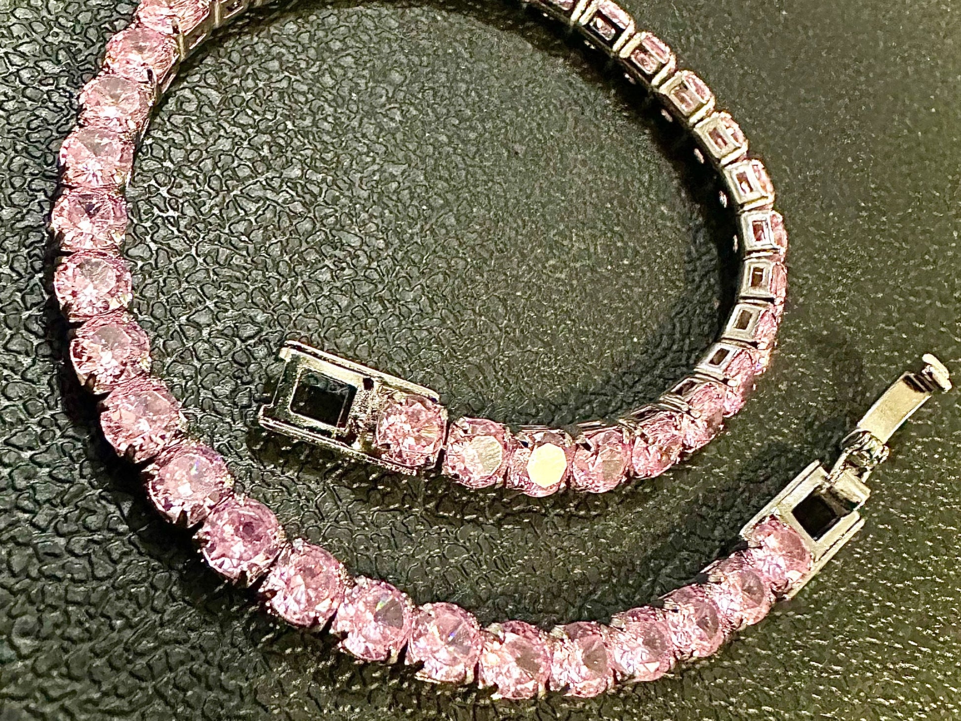 Pink CZ bracelet 18K White Gold Plated, 7.5 inch Tennis Bracelet Women, Birthstone Bracelet, 3MM Pink CZ Jewelry, Bracelets for Women - leoshopdeals