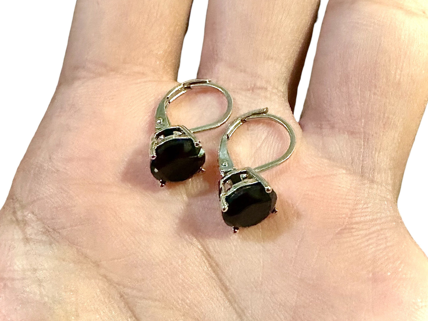 Leverback Black Earrings Silver Plated, 6mm Cubic Zirconia Earrings, 2.00 ct Earrings Lever Black, Lever Back Earrings with a Stone, Gift - leoshopdeals