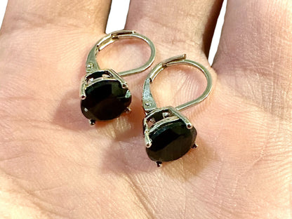 Leverback Black Earrings Silver Plated, 6mm Cubic Zirconia Earrings, 2.00 ct Earrings Lever Black, Lever Back Earrings with a Stone, Gift - leoshopdeals