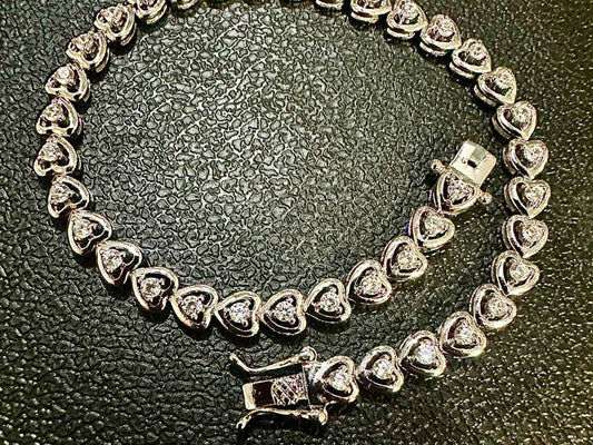 Heart Bracelet for Women Silver with Hearts Stones, 7.5 inches Tennis Bracelet for Women 18k White Gold Plated 3MM, Bracelet Gift for Women - leoshopdeals