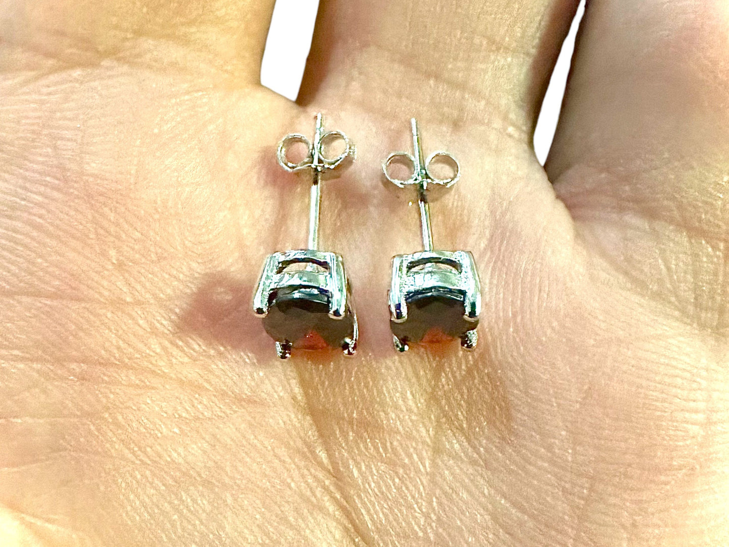 Garnet Earrings Stud Silver Earrings 7x4MM Oval Garnet Sterling Silver Earrings Studs Garnet Jewelry for Women Sterling Silver - leoshopdeals