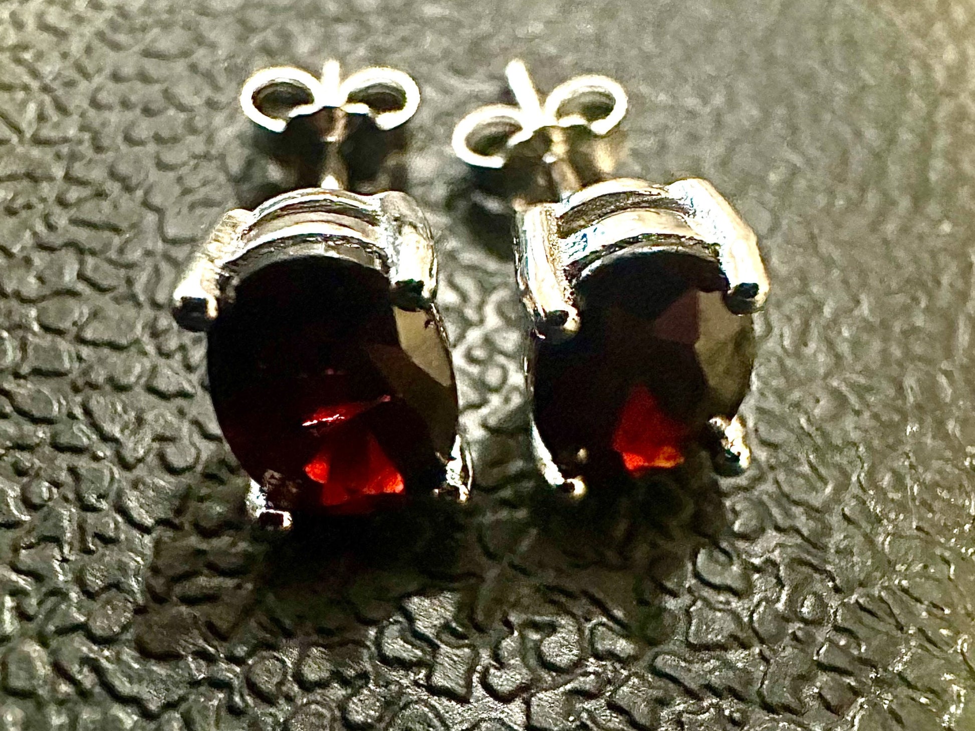 Garnet Earrings Stud Silver Earrings 7x4MM Oval Garnet Sterling Silver Earrings Studs Garnet Jewelry for Women Sterling Silver - leoshopdeals