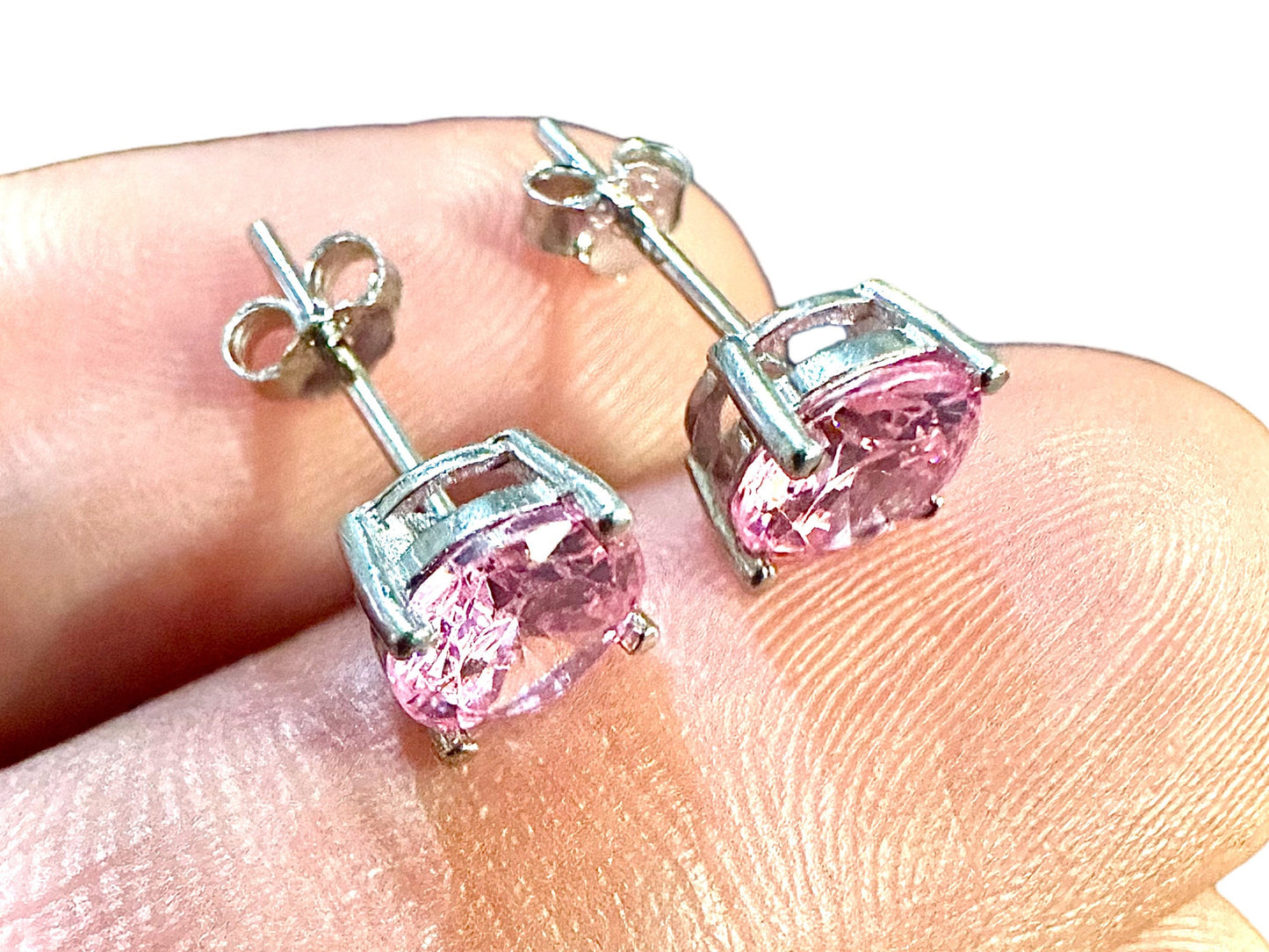 6mm Round Cut Pink Tourmaline Earrings, 925 Sterling Silver Earrings for Women, Pink Earrings, Silver Stud Earrings, Earrings Studs, Gift - leoshopdeals