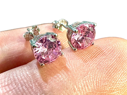 6mm Round Cut Pink Tourmaline Earrings, 925 Sterling Silver Earrings for Women, Pink Earrings, Silver Stud Earrings, Earrings Studs, Gift - leoshopdeals