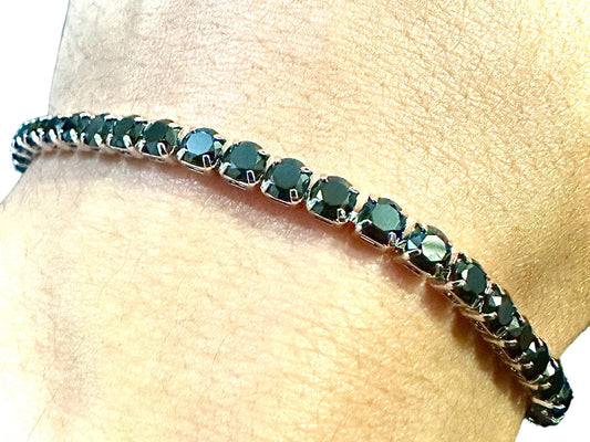 Black CZ bracelet 18K White Gold Plated, 7.5 inch Tennis Bracelet Women, Birthstone Bracelet, 3MM Black CZ Jewelry, Bracelets for Women - leoshopdeals