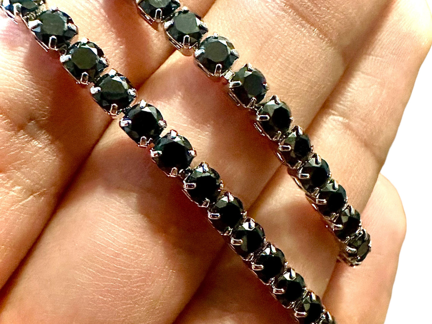 Black CZ bracelet 18K White Gold Plated, 7.5 inch Tennis Bracelet Women, Birthstone Bracelet, 3MM Black CZ Jewelry, Bracelets for Women - leoshopdeals