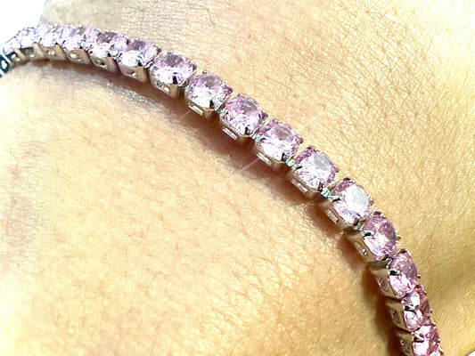 Pink CZ bracelet 18K White Gold Plated, 7.5 inch Tennis Bracelet Women, Birthstone Bracelet, 3MM Pink CZ Jewelry, Bracelets for Women - leoshopdeals