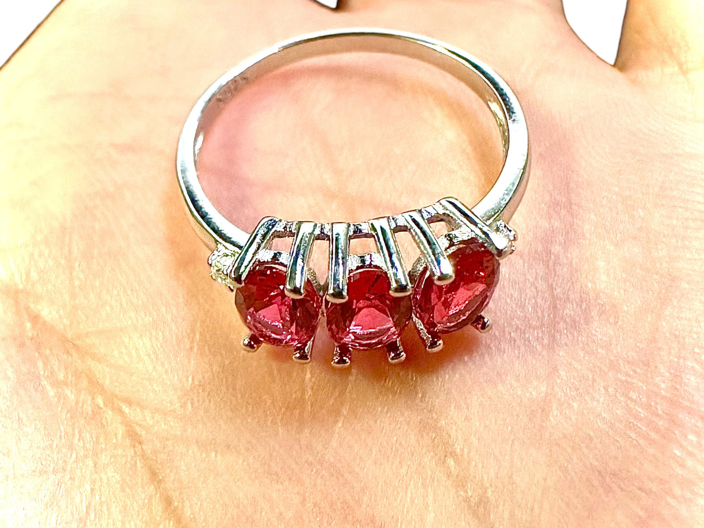 925 Sterling Silver Red Ruby Ring for Women Dainty 3 Stone Ring Women Engagement Unique 3.00 CTTW - leoshopdeals