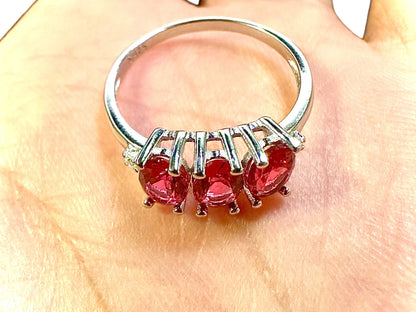 925 Sterling Silver Red Ruby Ring for Women Dainty 3 Stone Ring Women Engagement Unique 3.00 CTTW - leoshopdeals