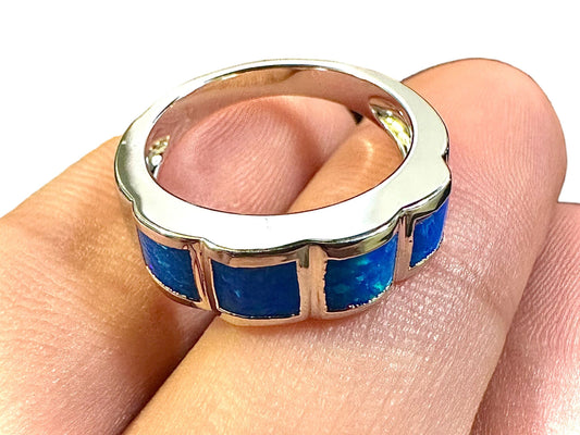 Gorgeous Blue Opal Ring for Women Silver Plated - leoshopdeals