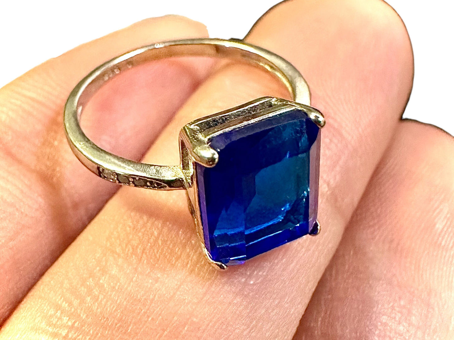 Tanzanite Ring Sterling Silver 925, Emerald Cut Ring for Women, Ring Women Sterling Silver 925 4.00 CTTW, Blue Sapphire Ring for Women - leoshopdeals