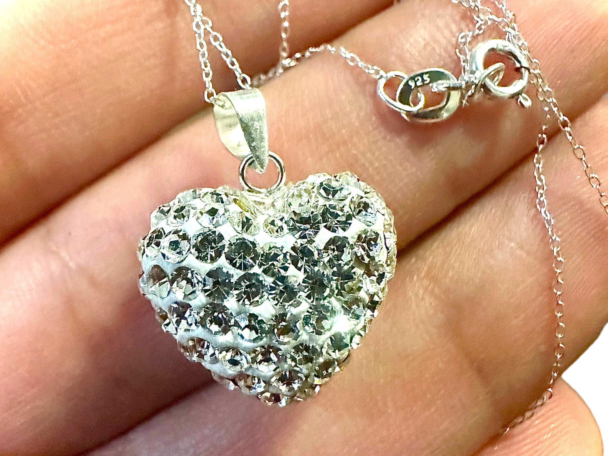 Heart Necklace for Women 925 Sterling Silver 18 inches, Dainty Pendant Necklace Silver, Cubic Zirconia Necklace, Gift for Her, Gift for Mom - leoshopdeals