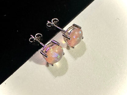 925 Sterling Silver Pink Opal Stud Earrings for Women 6MM Birthstone Gift - leoshopdeals