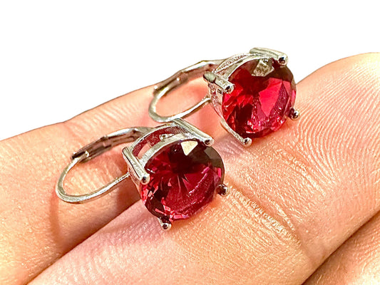 Leverback Ruby Earrings Silver Plated, 6mm Cubic Zirconia Earrings, 2.00 ct Earrings Lever Back, Lever Back Earrings with a Stone, Gift for - leoshopdeals