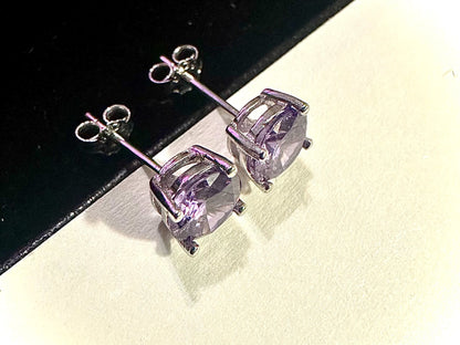 925 Sterling Silver Amethyst Stud Earrings for Women 6MM Birthstone Gift - leoshopdeals