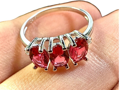 925 Sterling Silver Red Ruby Ring for Women Dainty 3 Stone Ring Women Engagement Unique 3.00 CTTW - leoshopdeals