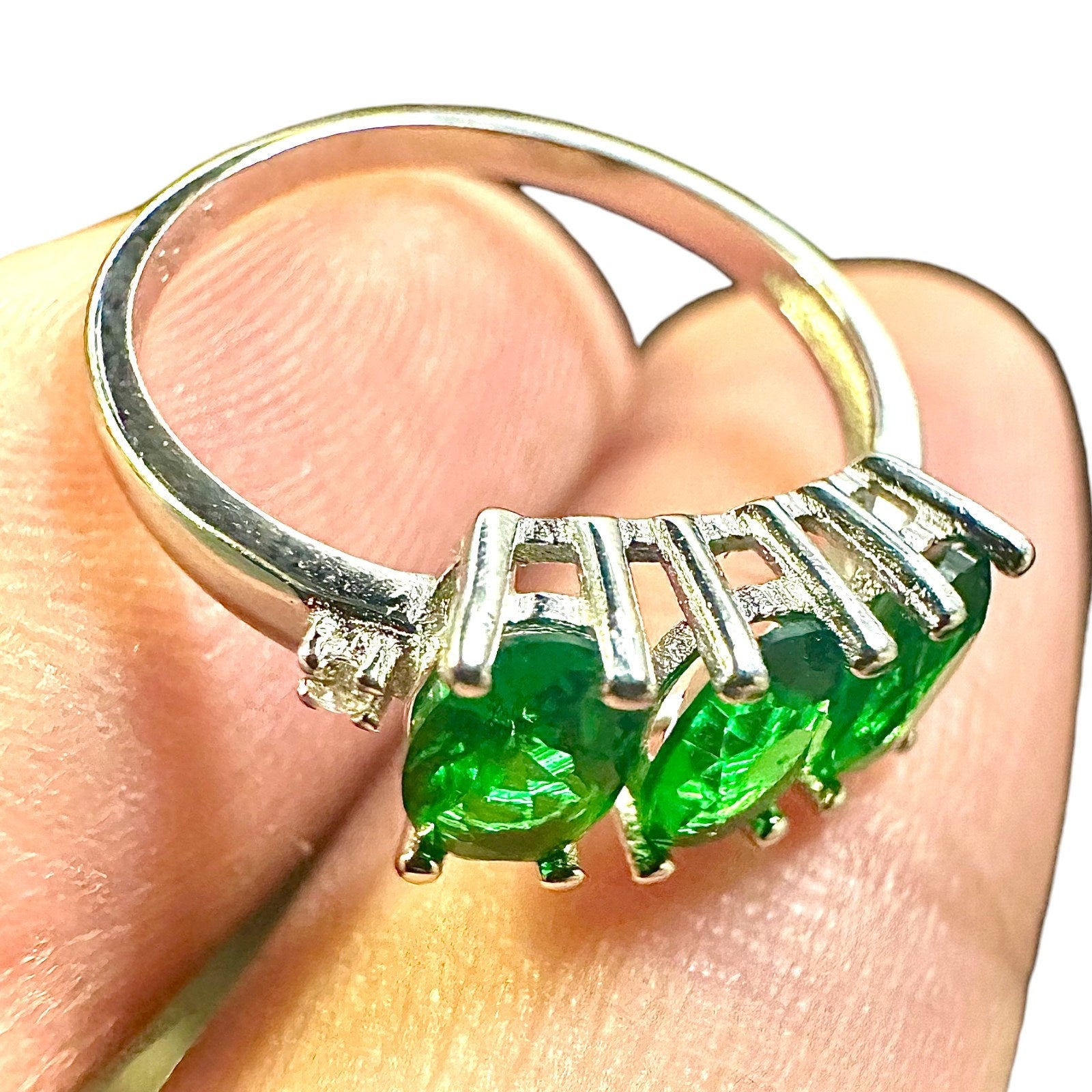 925 Sterling Silver Green Emerald Ring for Women Dainty 3 Stone Ring Women Engagement Unique 3.00 CTTW - leoshopdeals