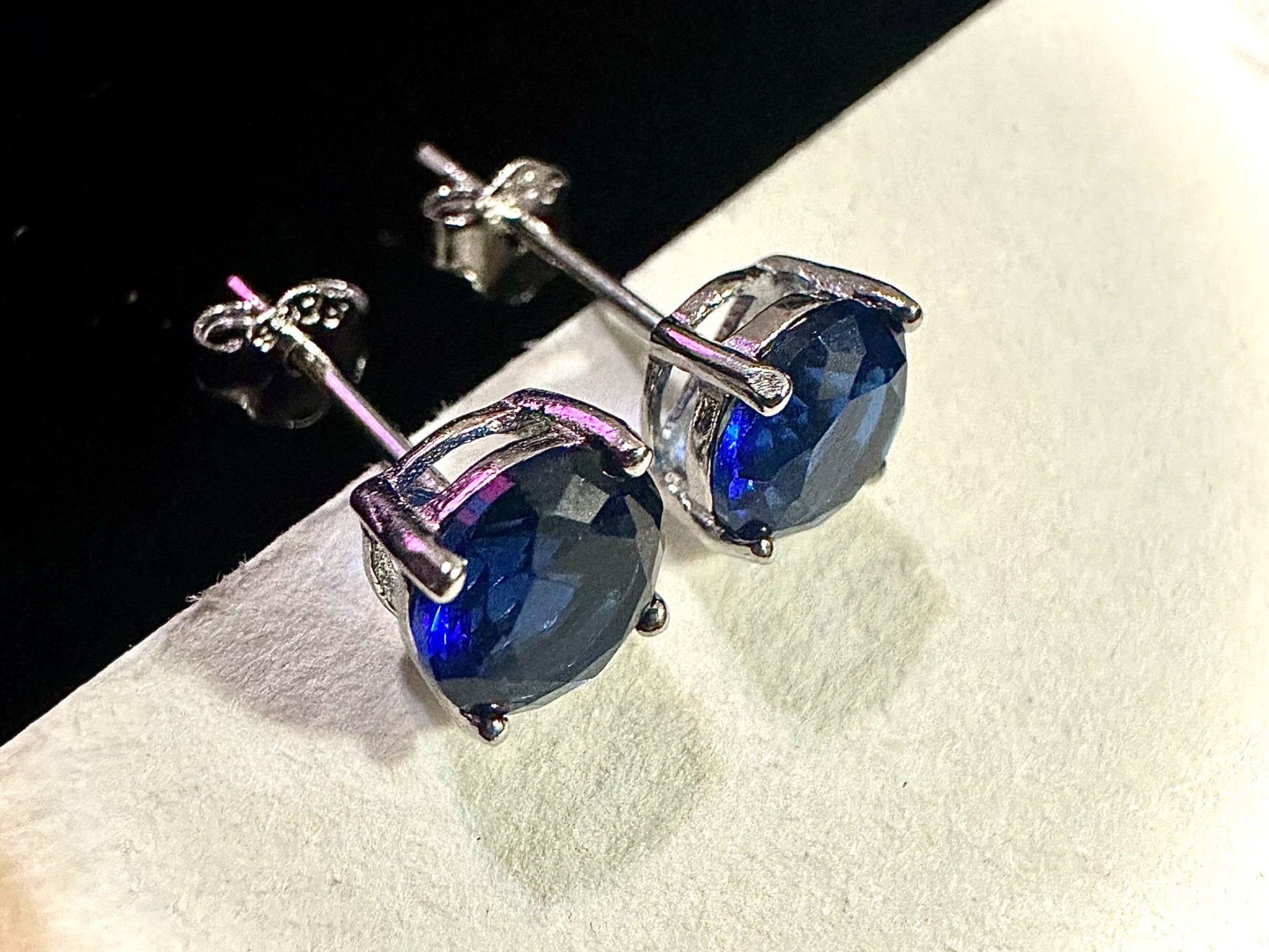 925 Sterling Silver Sapphire Stud Earrings for Women 6MM Birthstone Gift - leoshopdeals