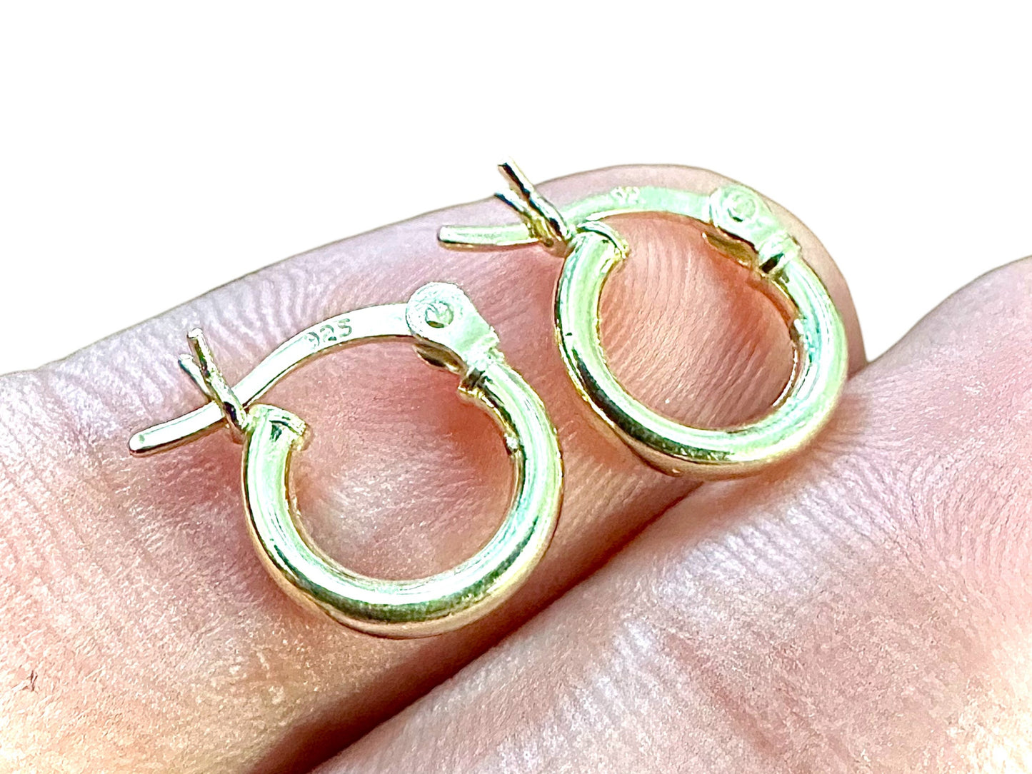 14K Gold Plated Hoop Earrings for Women 925 Sterling Silver 10MM, Round Hoop Earrings, Pierced Earrings, Gold Earrings, 10MM Gold Hoops - leoshopdeals