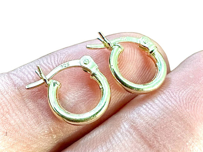 10MM Hoop Earrings 14K Gold Plated Finish 925 Sterling Silver 2mm - leoshopdeals