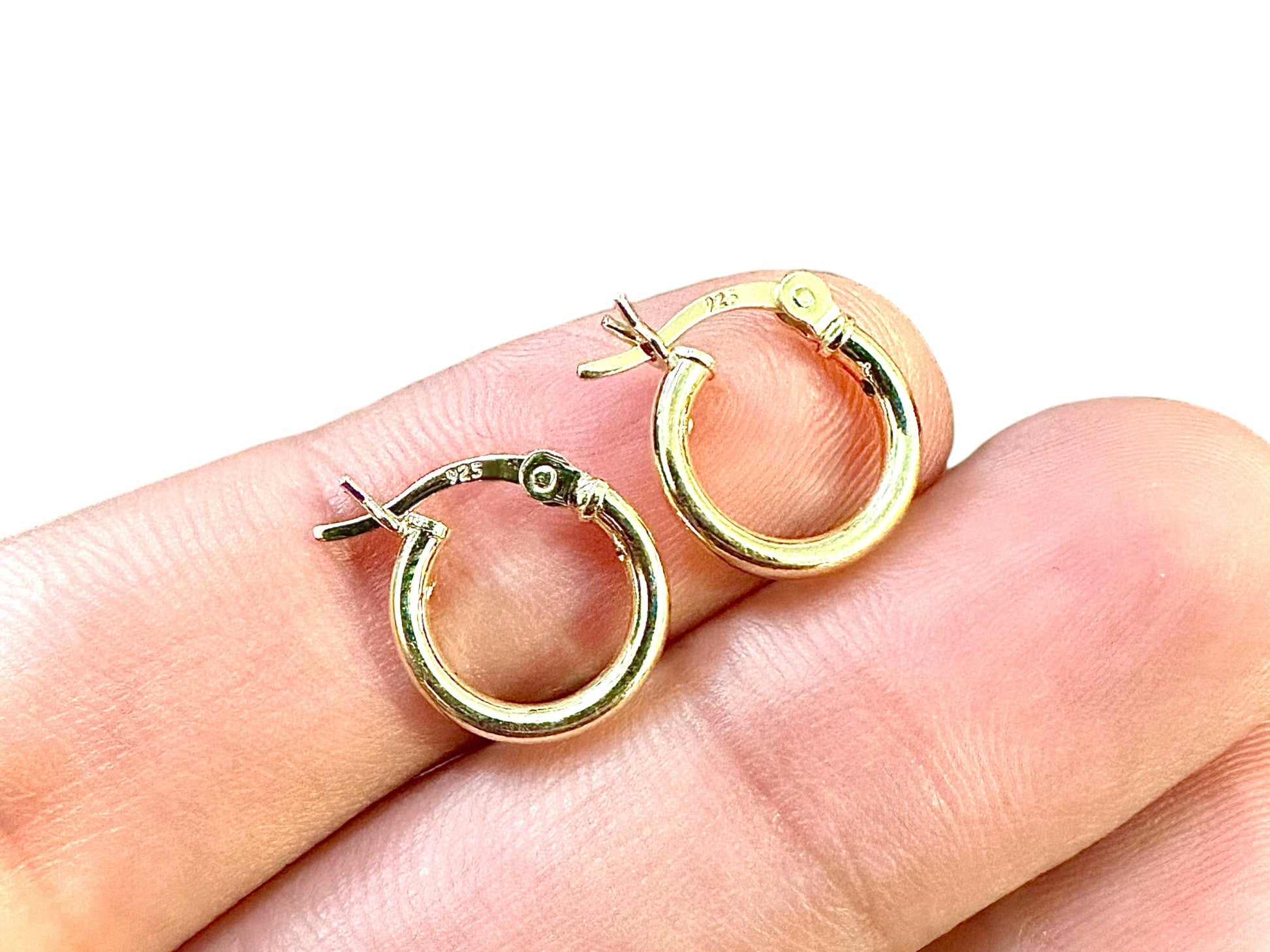 14K Gold Plated Hoop Earrings for Women 925 Sterling Silver 12MM, Round Hoop Earrings, Pierced Earrings, Gold Earrings, 12MM Gold Hoops - leoshopdeals