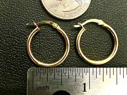 20MM Hoop Earrings 14K Gold Plated Finish 925 Sterling Silver 2mm - leoshopdeals