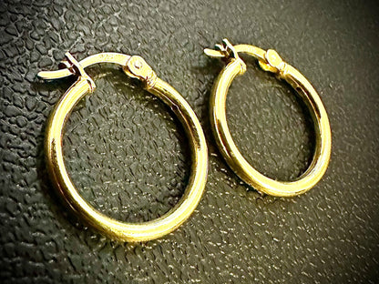 14K Gold Plated Hoop Earrings for Women 925 Sterling Silver 18MM, Round Hoop Earrings, Pierced Earrings, Gold Earrings, 18MM Gold Hoops - leoshopdeals