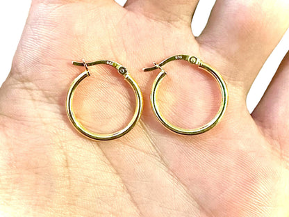 14K Gold Plated Hoop Earrings for Women 925 Sterling Silver 20MM, Round Hoop Earrings, Pierced Earrings, Gold Earrings, 20MM Gold Hoops - leoshopdeals