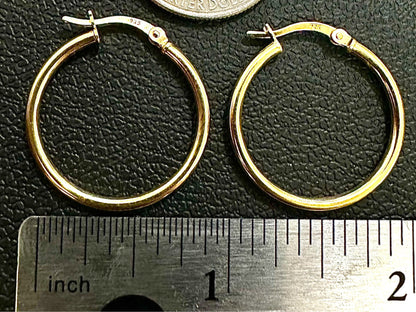 25MM Hoop Earrings 14K Gold Plated Finish 925 Sterling Silver 2mm - leoshopdeals