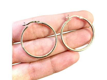 30MM Hoop Earrings 14K Gold Plated Finish 925 Sterling Silver 2mm - leoshopdeals