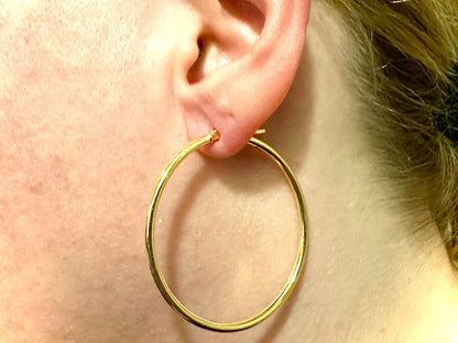 14K Gold Plated Hoop Earrings for Women 925 Sterling Silver 40MM, Round Hoop Earrings, Pierced Earrings, Gold Earrings, 40MM Gold Hoops - leoshopdeals