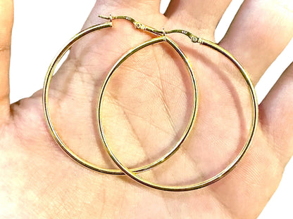 50MM Hoop Earrings 14K Gold Plated Finish 925 Sterling Silver 2mm - leoshopdeals