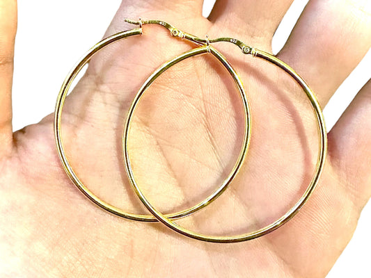 14K Gold Plated Hoop Earrings for Women 925 Sterling Silver 50MM, Round Hoop Earrings, Pierced Earrings, Gold Earrings, 50MM Gold Hoops - leoshopdeals