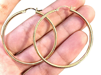 14K Gold Plated Hoop Earrings for Women 925 Sterling Silver 45MM, Round Hoop Earrings, Pierced Earrings, Gold Earrings, 45MM Gold Hoops - leoshopdeals