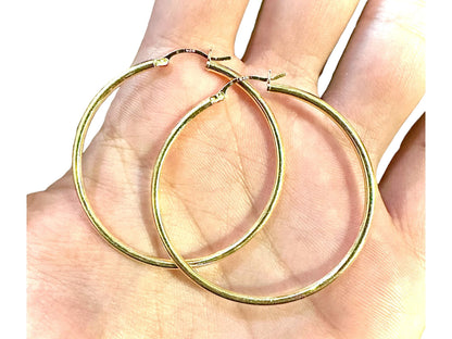 14K Gold Plated Hoop Earrings for Women 925 Sterling Silver 45MM, Round Hoop Earrings, Pierced Earrings, Gold Earrings, 45MM Gold Hoops - leoshopdeals