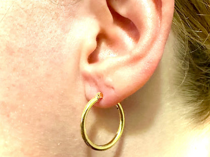 14K Gold Plated Hoop Earrings for Women 925 Sterling Silver, Round Hoop Earrings, Pierced Earrings, Gold Earrings, 10MM 15MM 25MM Gold Hoops - leoshopdeals