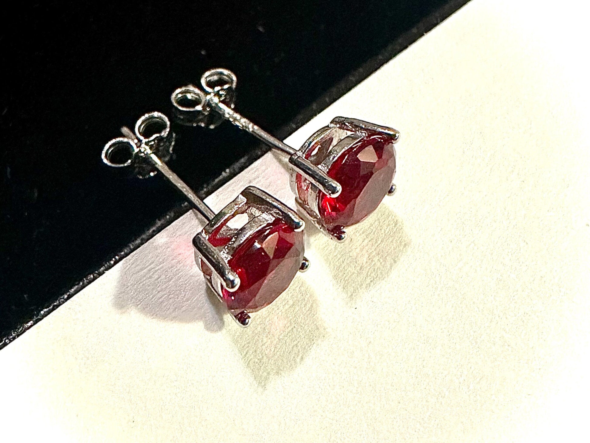 925 Sterling Silver Ruby Stud Earrings for Women 6MM Gift Birthstone - leoshopdeals