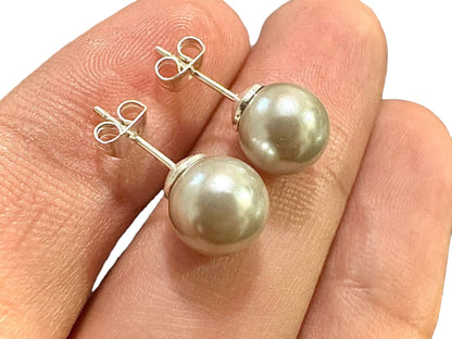 Gray Freshwater Pearl Earrings, 8MM Freshwater Pearl Stud Earrings, Gray Pearl Earrings, Gray Pearl Earrings, Freshwater Pearl Earrings Gift - leoshopdeals