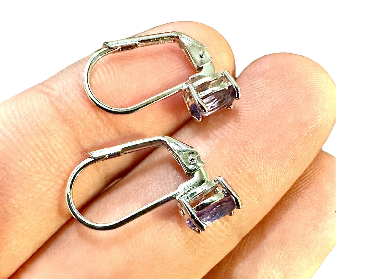 Tanzanite Earrings in Sterling Silver Plated 5MM Leverback Opal Earrings 2.00CT Leverback Earrings Silver Tanzanite Jewelry for Women Gift - leoshopdeals