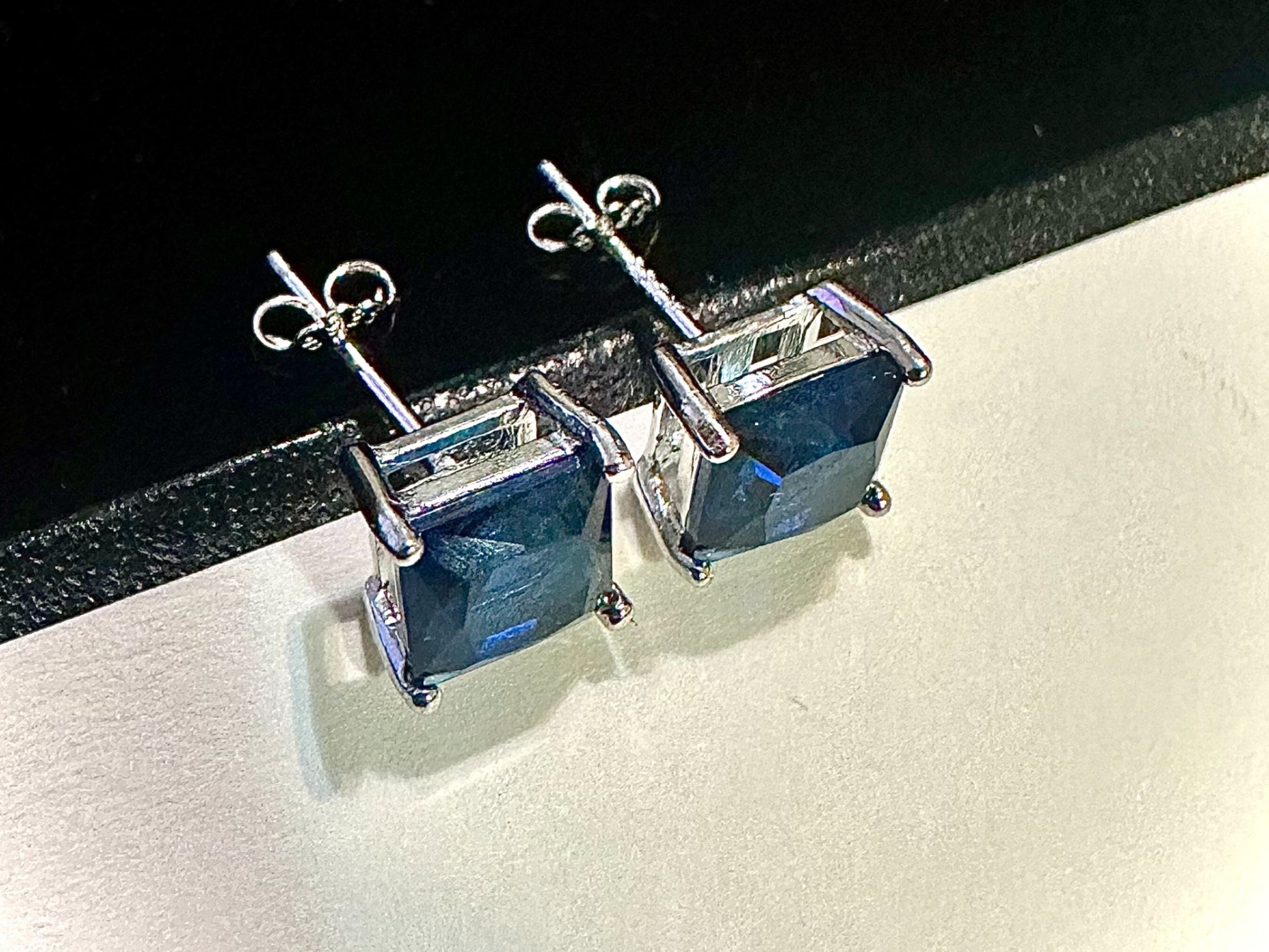 925 Sterling Silver Sapphire Stud Earrings for Women 6MM Princess Cut - leoshopdeals