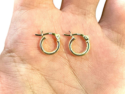 14K Gold Plated Hoop Earrings for Women 925 Sterling Silver 10MM, Round Hoop Earrings, Pierced Earrings, Gold Earrings, 10MM Gold Hoops - leoshopdeals