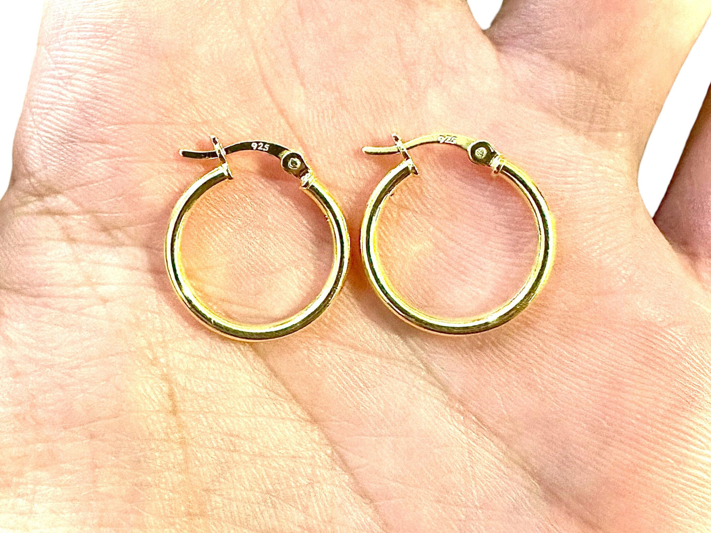 18MM Hoop Earrings 14K Gold Plated Finish 925 Sterling Silver 2mm - leoshopdeals