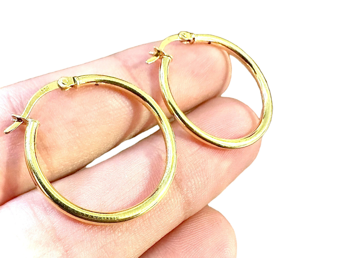 25MM Hoop Earrings 14K Gold Plated Finish 925 Sterling Silver 2mm - leoshopdeals