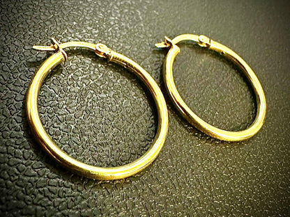 25MM Hoop Earrings 14K Gold Plated Finish 925 Sterling Silver 2mm - leoshopdeals