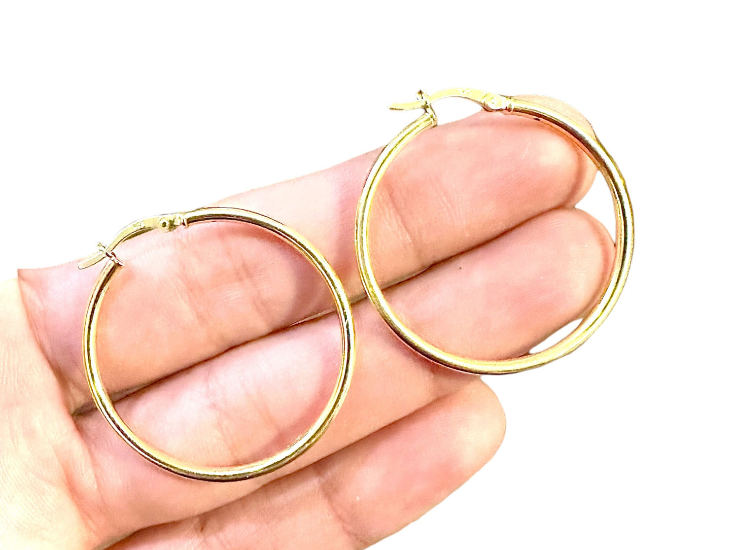 14K Gold Plated Hoop Earrings for Women 925 Sterling Silver 35MM, Round Hoop Earrings, Pierced Earrings, Gold Earrings, 35MM Gold Hoops - leoshopdeals