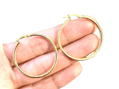 14K Gold Plated Hoop Earrings for Women 925 Sterling Silver 35MM, Round Hoop Earrings, Pierced Earrings, Gold Earrings, 35MM Gold Hoops - leoshopdeals