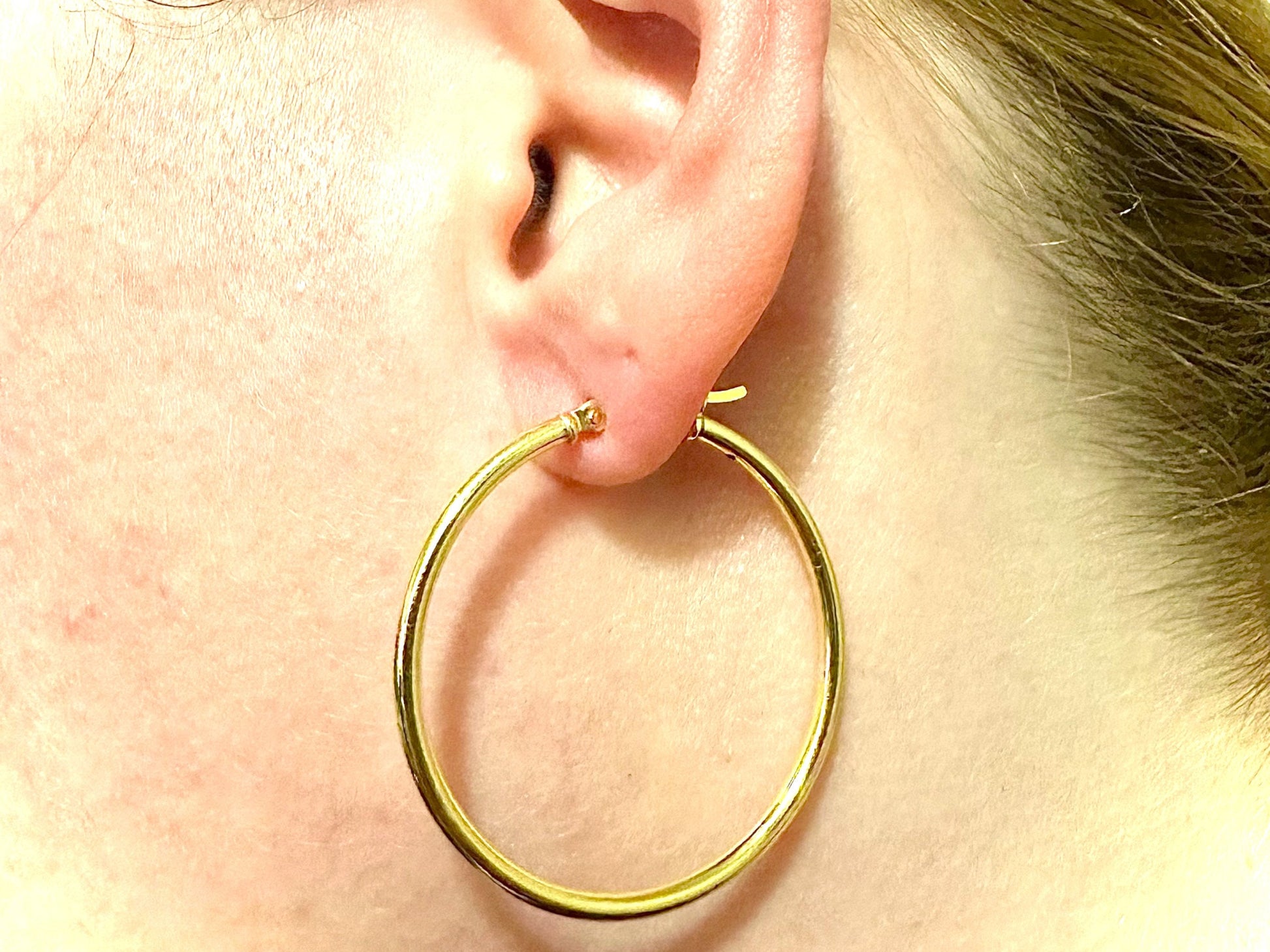 14K Gold Plated Hoop Earrings for Women 925 Sterling Silver 35MM, Round Hoop Earrings, Pierced Earrings, Gold Earrings, 35MM Gold Hoops - leoshopdeals