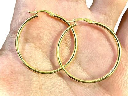 14K Gold Plated Hoop Earrings for Women 925 Sterling Silver 35MM, Round Hoop Earrings, Pierced Earrings, Gold Earrings, 35MM Gold Hoops - leoshopdeals